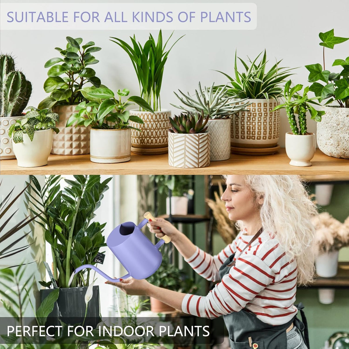 Watering Can Indoor Plants, 35oz Small Indoor Stainless Steel Metal Watering Can Modern Decorative Watering Pot with Long Spout for Indoor House Plant Bonsai Garden Flowers (Sage Green)