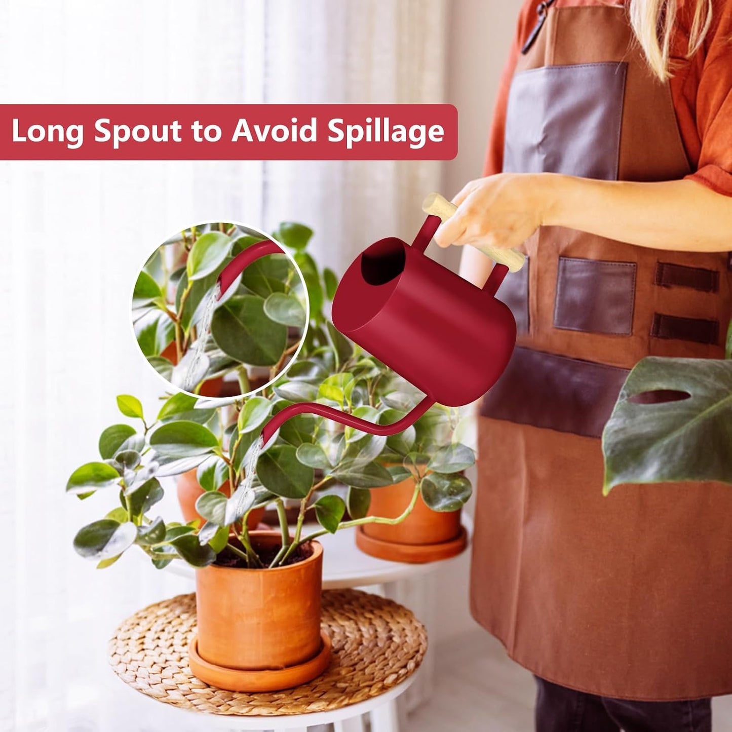 Watering Can Indoor Plants, 35oz Small Indoor Stainless Steel Metal Watering Can Modern Decorative Watering Pot with Long Spout for Indoor House Plant Bonsai Garden Flowers (Sage Green)