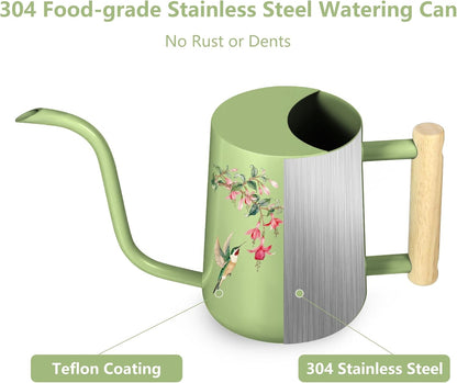 Watering Can Indoor Plants, 35oz Small Indoor Stainless Steel Metal Watering Can Modern Decorative Watering Pot with Long Spout for Indoor House Plant Bonsai Garden Flowers (Sage Green)