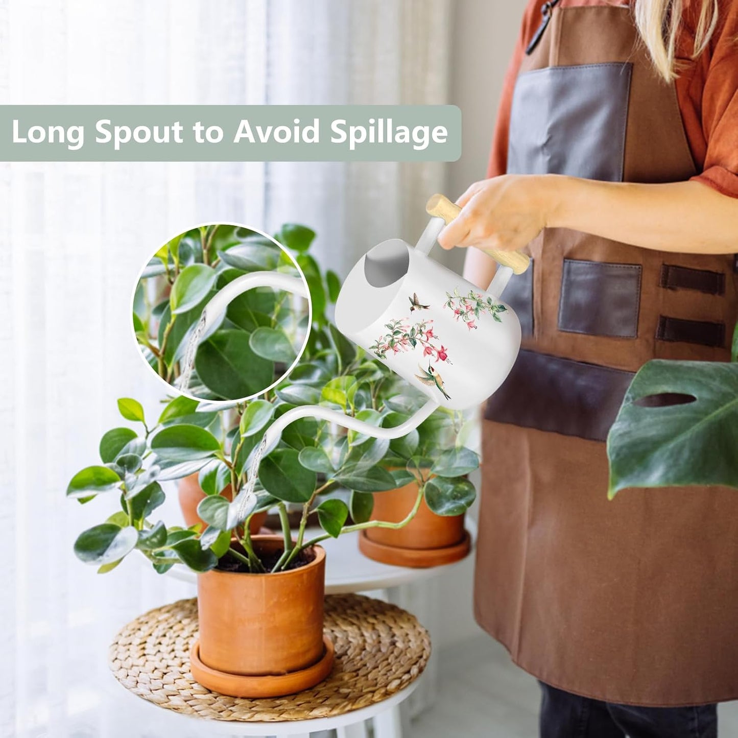 Watering Can Indoor Plants, 35oz Small Indoor Stainless Steel Metal Watering Can Modern Decorative Watering Pot with Long Spout for Indoor House Plant Bonsai Garden Flowers (Sage Green)