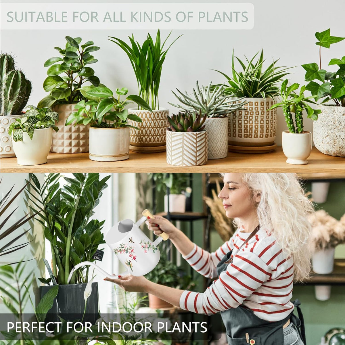 Watering Can Indoor Plants, 35oz Small Indoor Stainless Steel Metal Watering Can Modern Decorative Watering Pot with Long Spout for Indoor House Plant Bonsai Garden Flowers (Sage Green)