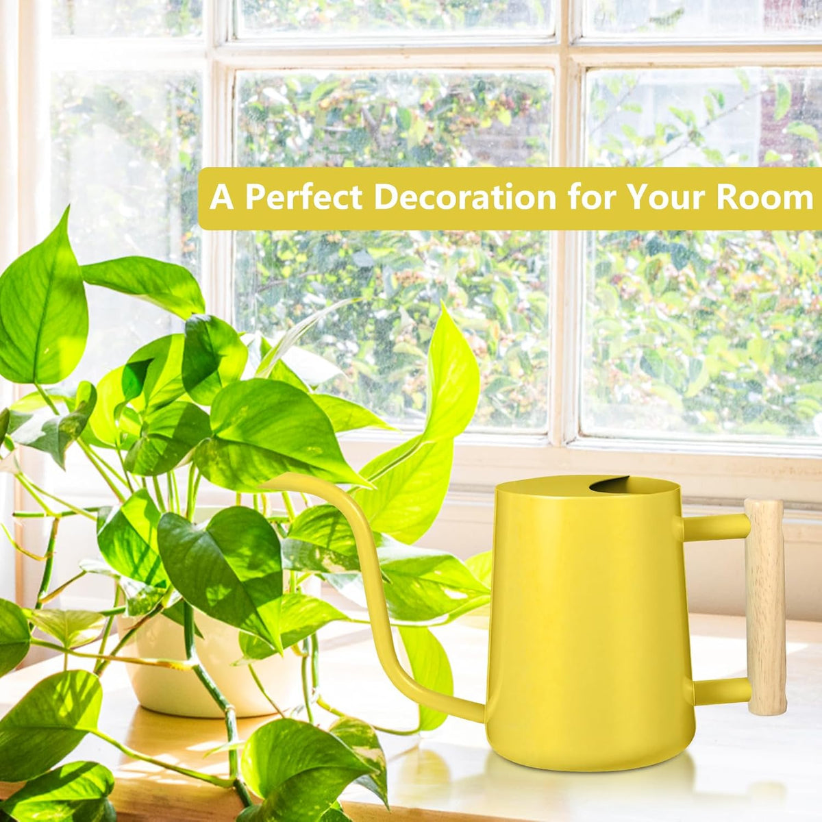 Watering Can Indoor Plants, 35oz Small Indoor Stainless Steel Metal Watering Can Modern Decorative Watering Pot with Long Spout for Indoor House Plant Bonsai Garden Flowers (Sage Green)