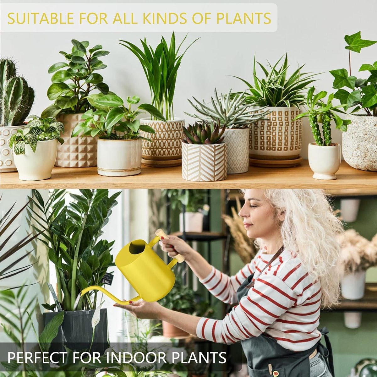 Watering Can Indoor Plants, 35oz Small Indoor Stainless Steel Metal Watering Can Modern Decorative Watering Pot with Long Spout for Indoor House Plant Bonsai Garden Flowers (Sage Green)