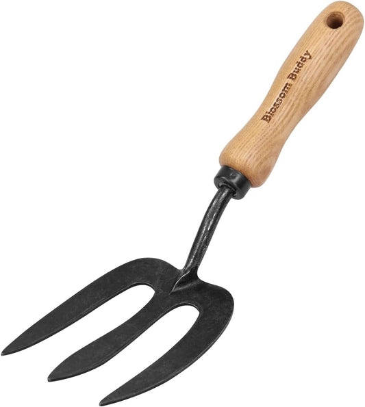 Stainless Steel Garden Hand Fork, Hand Weeder Fork with Ash Wood Handle