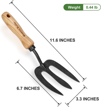 Stainless Steel Garden Hand Fork, Hand Weeder Fork with Ash Wood Handle