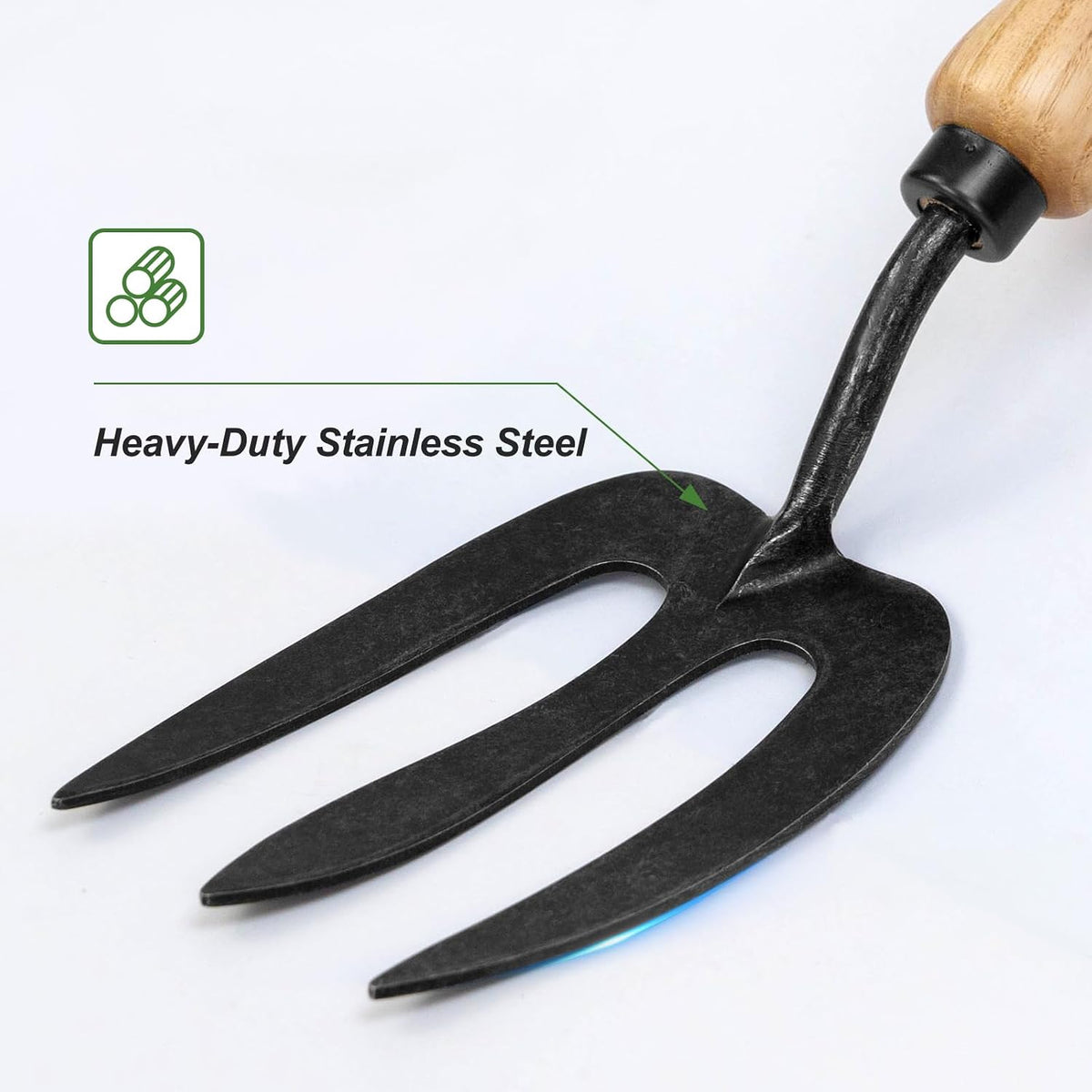 Stainless Steel Garden Hand Fork, Hand Weeder Fork with Ash Wood Handle