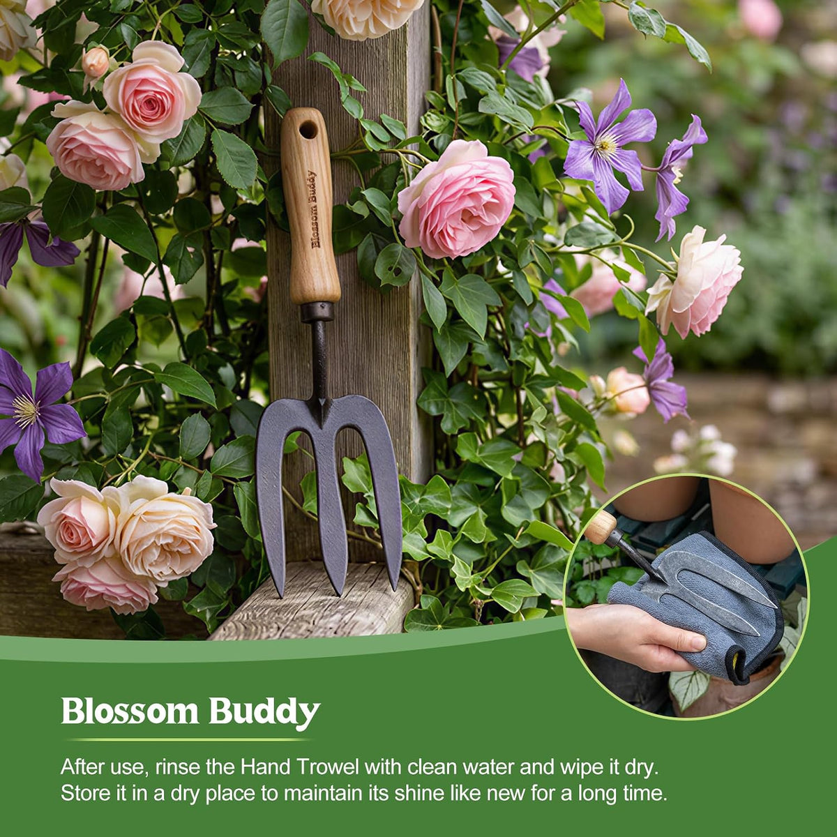 Stainless Steel Garden Hand Fork, Hand Weeder Fork with Ash Wood Handle