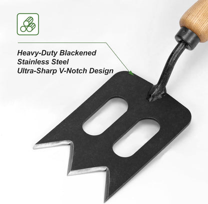 Stainless Steel Garden Hand Fork, Hand Weeder Fork with Ash Wood Handle