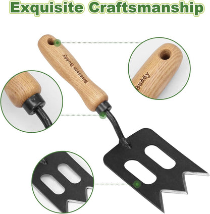 Stainless Steel Garden Hand Fork, Hand Weeder Fork with Ash Wood Handle