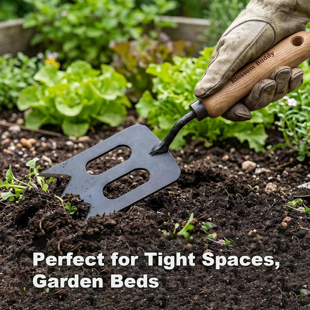 Stainless Steel Garden Hand Fork, Hand Weeder Fork with Ash Wood Handle