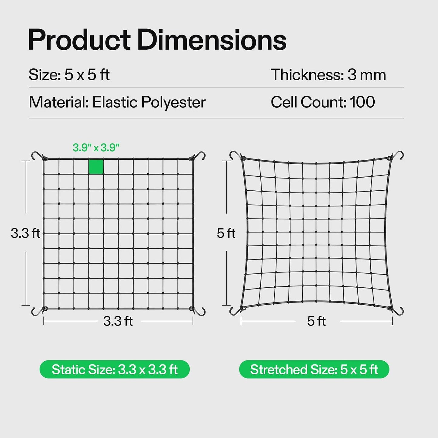 5 x 5Ft. Elastic Trellis Netting with 4 Hooks for Climbing Plants, Vegetables, Fruits, and Flowers, 1-Pack