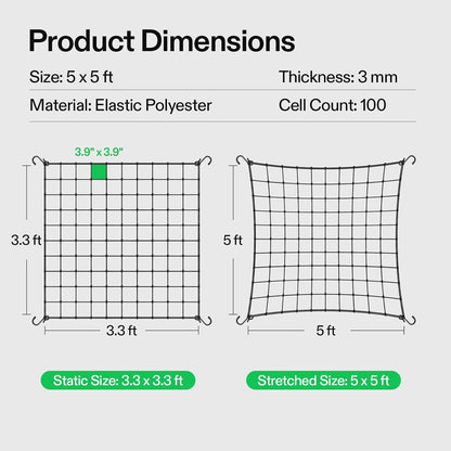 5 x 5Ft. Elastic Trellis Netting with 4 Hooks for Climbing Plants, Vegetables, Fruits, and Flowers, 1-Pack