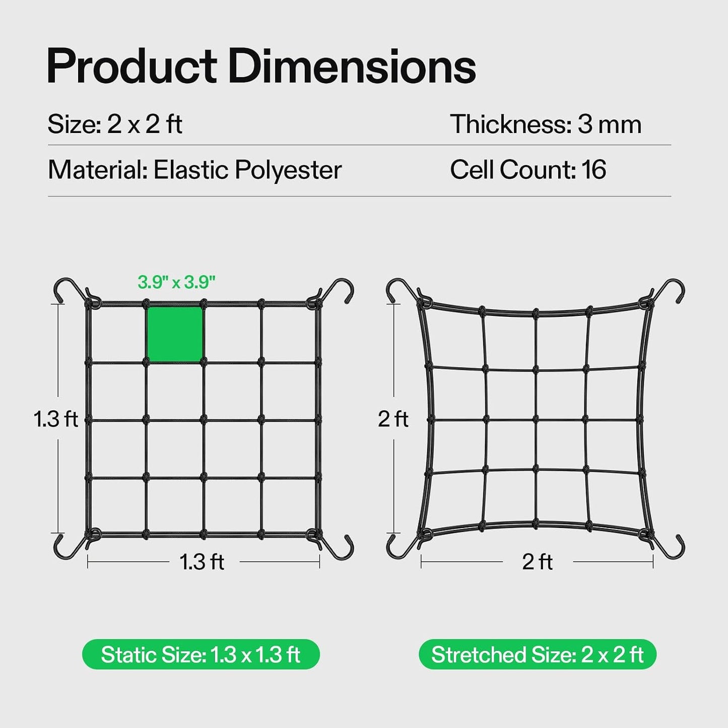 5 x 5Ft. Elastic Trellis Netting with 4 Hooks for Climbing Plants, Vegetables, Fruits, and Flowers, 1-Pack