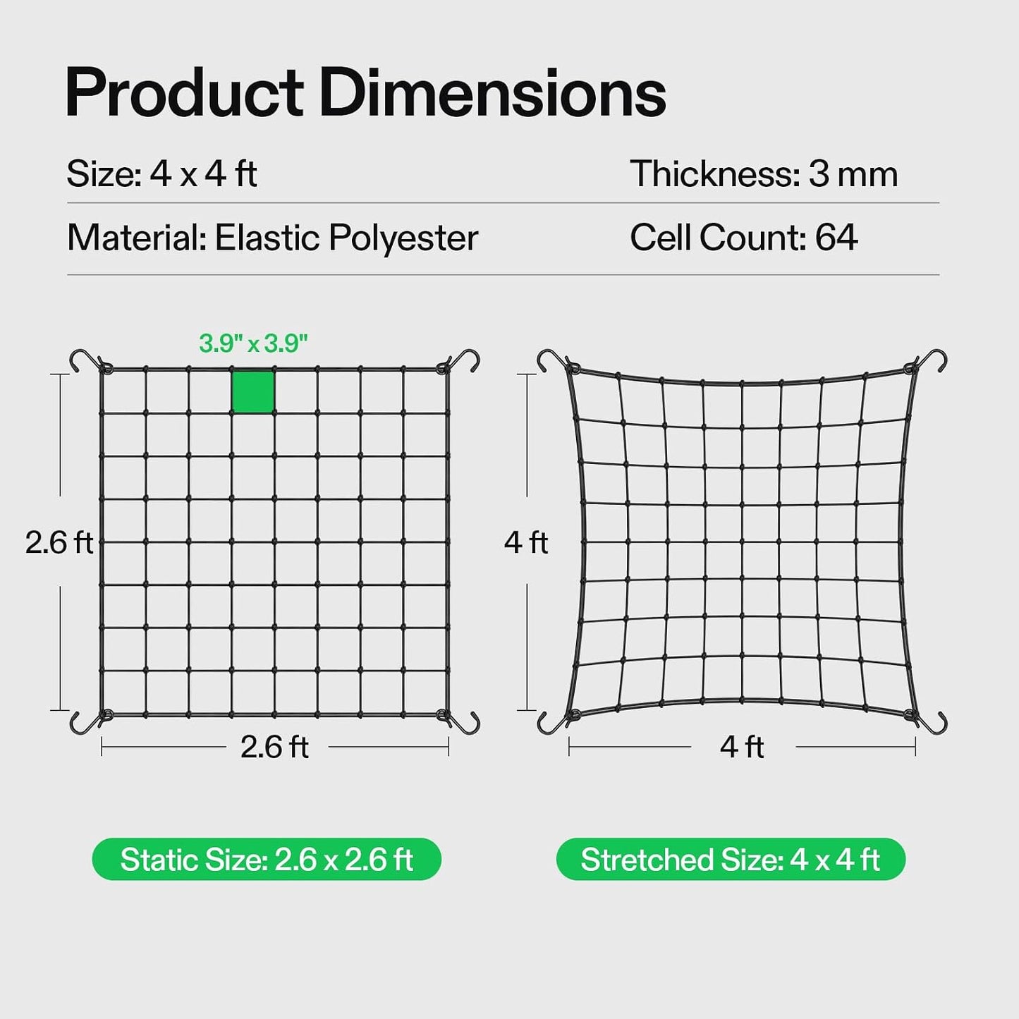 5 x 5Ft. Elastic Trellis Netting with 4 Hooks for Climbing Plants, Vegetables, Fruits, and Flowers, 1-Pack
