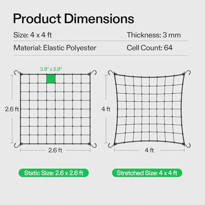 5 x 5Ft. Elastic Trellis Netting with 4 Hooks for Climbing Plants, Vegetables, Fruits, and Flowers, 1-Pack