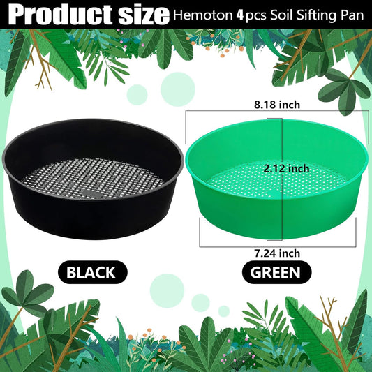 4 Pack Garden Soil Compost Sifter Round Plastic Sand Sieve, Sifting Pan Set