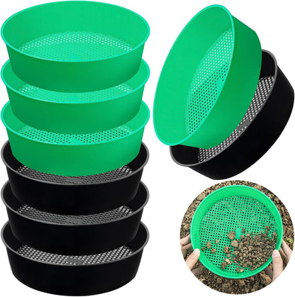 4 Pack Garden Soil Compost Sifter Round Plastic Sand Sieve, Sifting Pan Set
