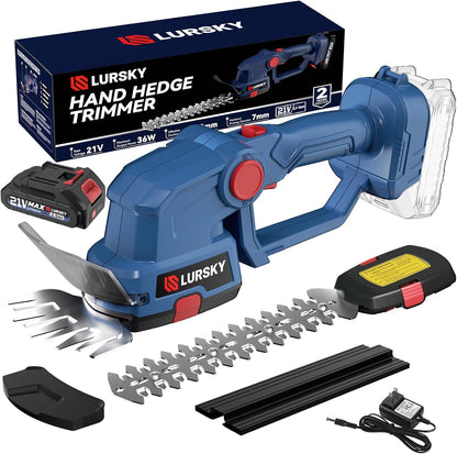 Cordless Hedge Trimmer with Battery 2.0Ah, 2-in-1 21V Grass Shears