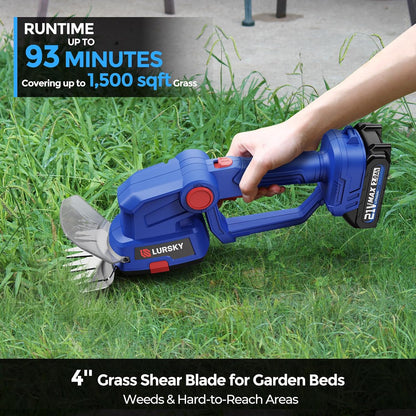 Cordless Hedge Trimmer with Battery 2.0Ah, 2-in-1 21V Grass Shears