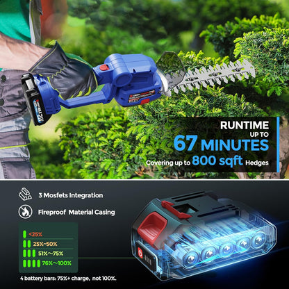 Cordless Hedge Trimmer with Battery 2.0Ah, 2-in-1 21V Grass Shears