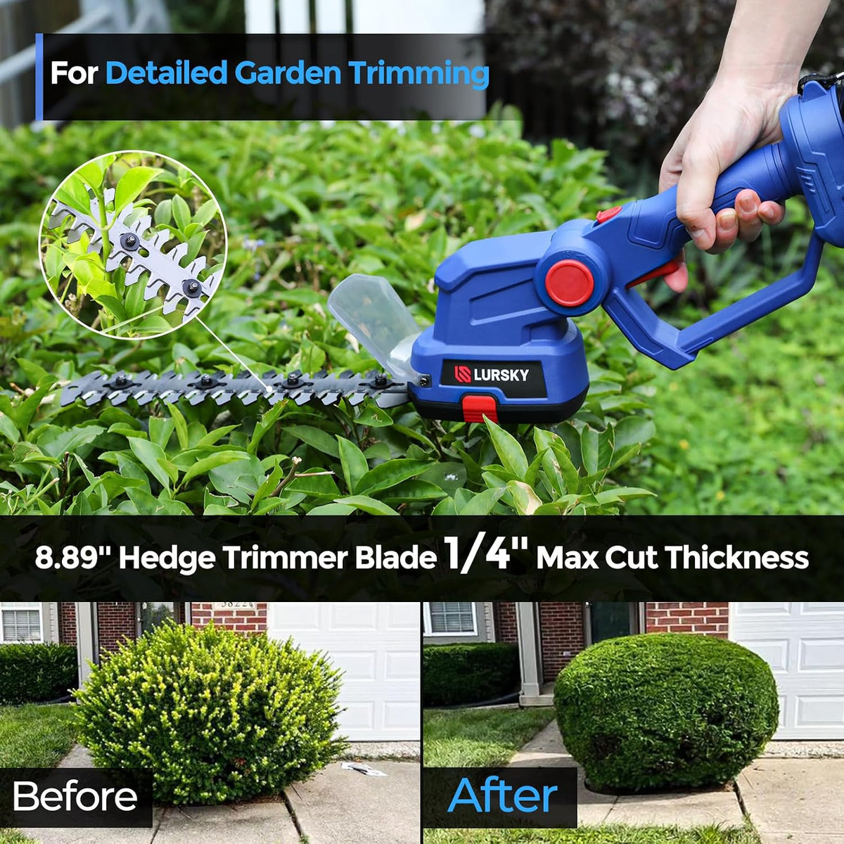 Cordless Hedge Trimmer with Battery 2.0Ah, 2-in-1 21V Grass Shears