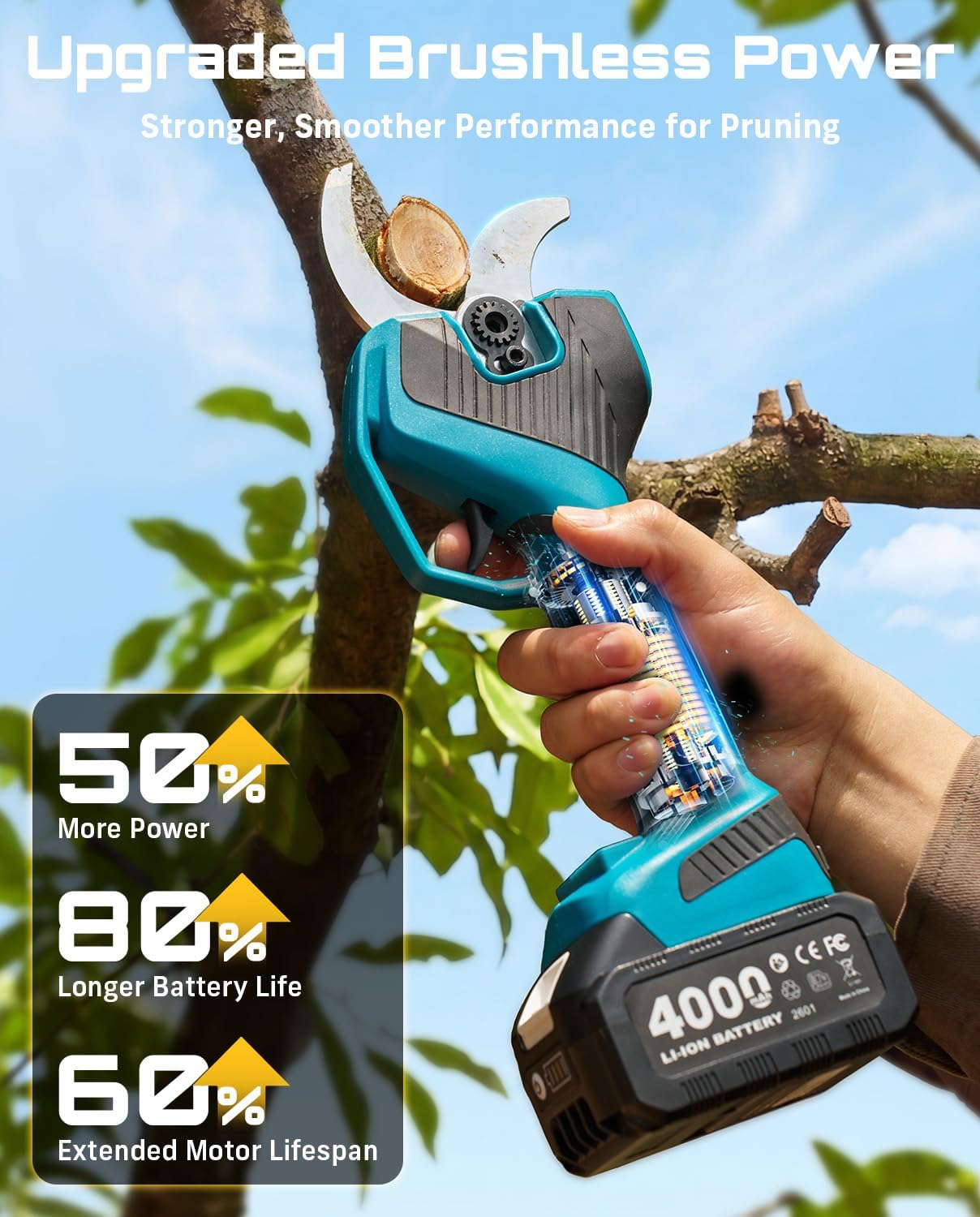 2-in-1 Pole Electric Pruning Shears, 2.2" Cut Cordless Pole Pruner