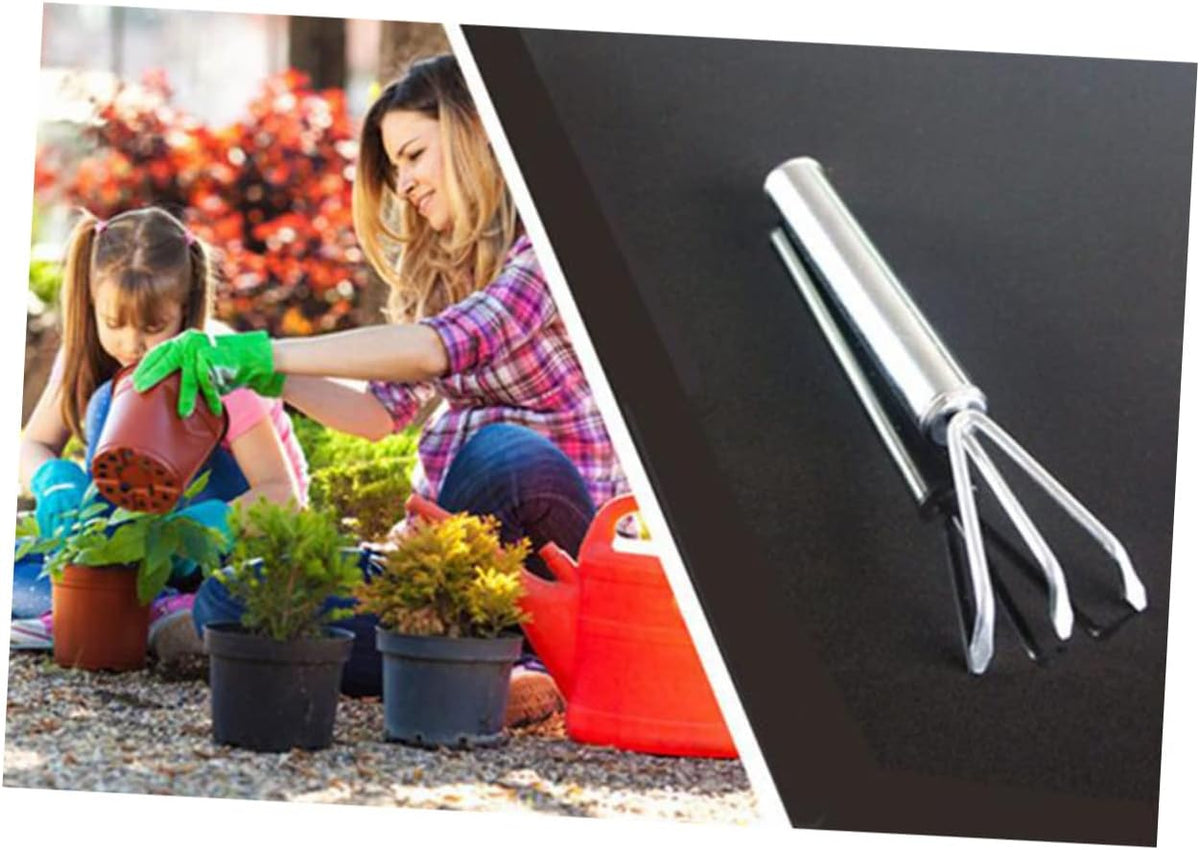 2pcs Set Garden Tool Set Succulent Garden Spade Planting Spade Hand Shovel Handle Landscaping Handheld Tool Transplant Rake Trowel Plant Mini Shovels Digging Small Rake Silver