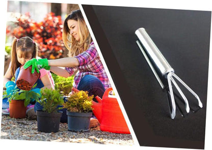 2pcs Set Garden Tool Set Succulent Garden Spade Planting Spade Hand Shovel Handle Landscaping Handheld Tool Transplant Rake Trowel Plant Mini Shovels Digging Small Rake Silver
