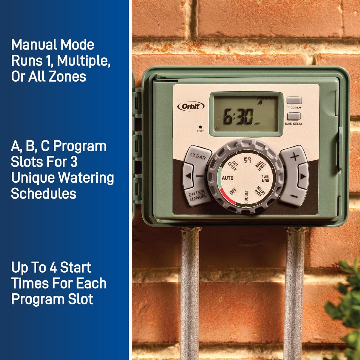6 Station Indoor or Outdoor Irrigation Controller, Tri-Lingual