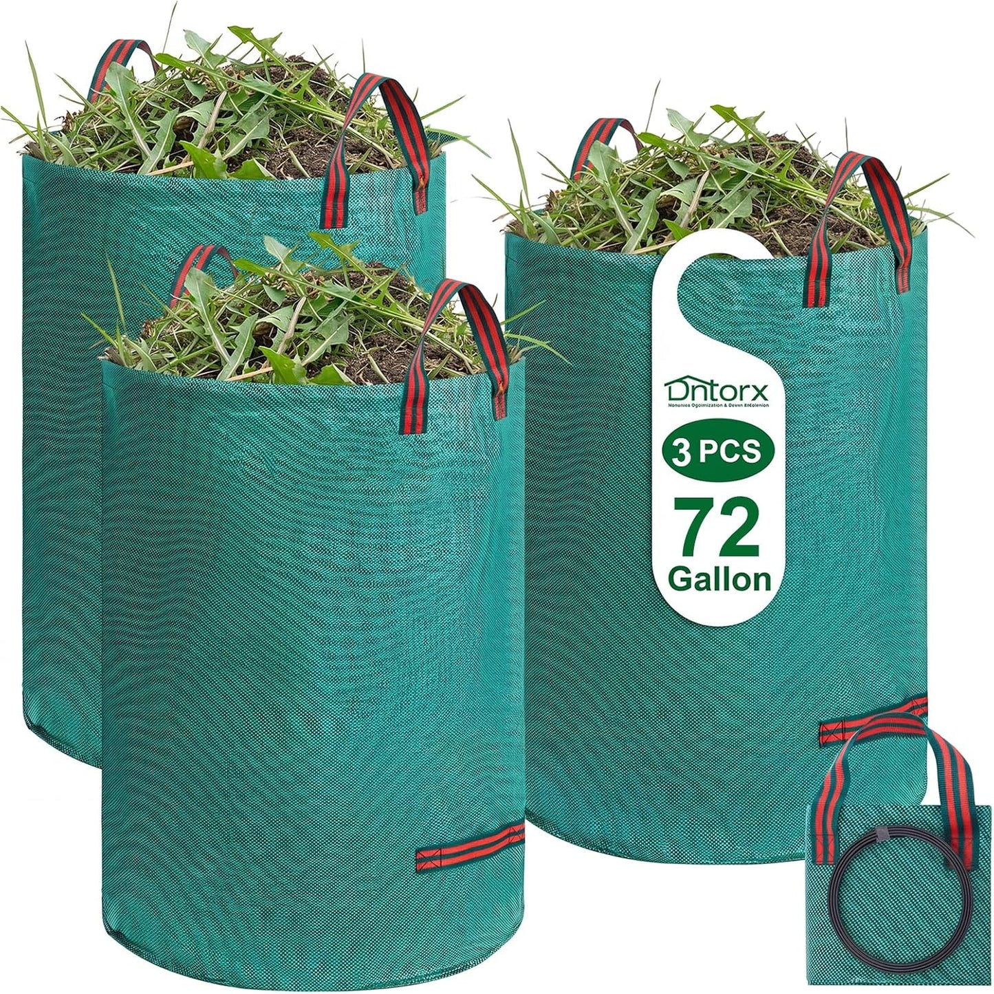 72-Gallon Lawn Leaf Bags, 3-Pack Reusable Yard Waste Bags