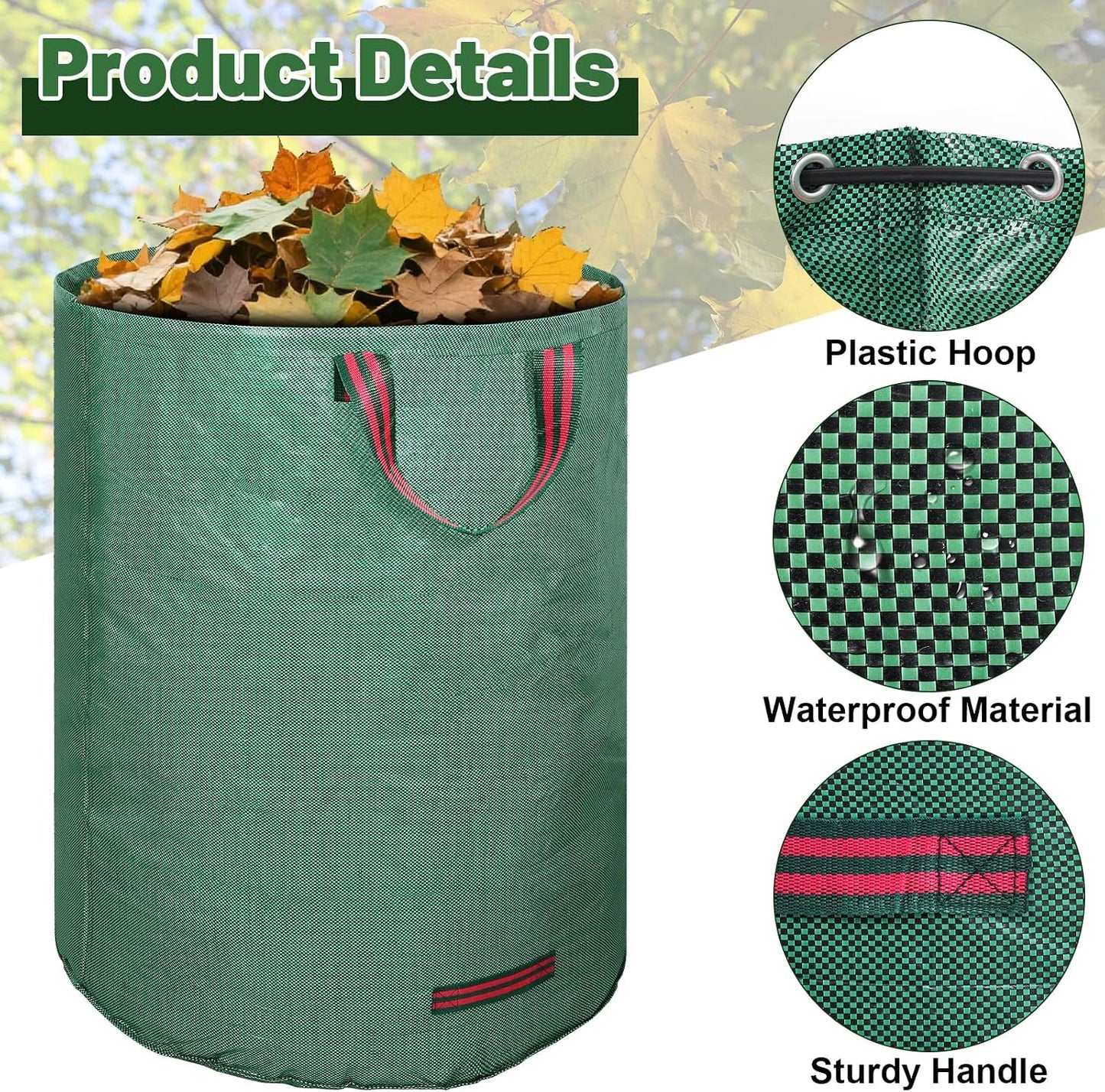 72-Gallon Lawn Leaf Bags, 3-Pack Reusable Yard Waste Bags