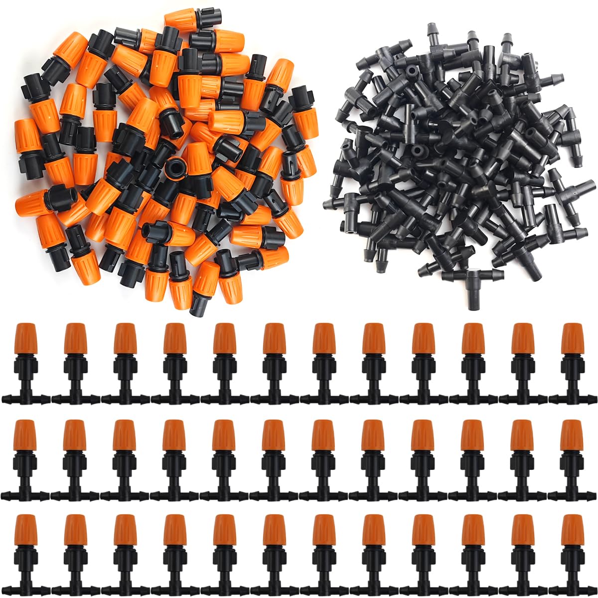 80PCS/Set Micro Spray Adjustable Flow Irrigation Drippers, 1/4 Inch Garden Adjustable Sprinkler drip Irrigation Mister Heads with 3 Tee Irrigation Misting Drip Kit (40Pairs)