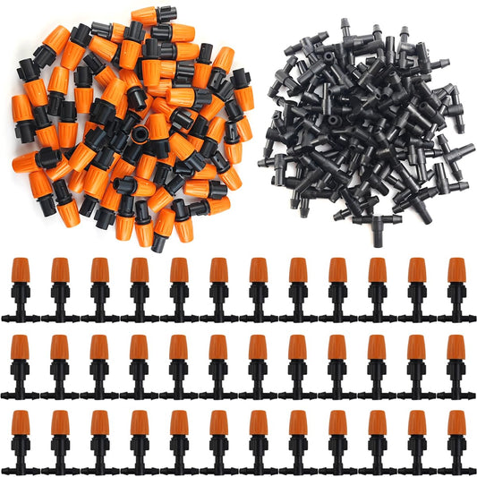 80PCS/Set Micro Spray Adjustable Flow Irrigation Drippers, 1/4 Inch Garden Adjustable Sprinkler drip Irrigation Mister Heads with 3 Tee Irrigation Misting Drip Kit (40Pairs)
