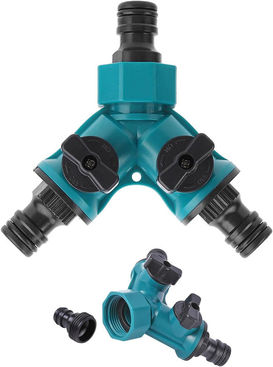 2WAYZ Hose Splitter 2 Way Heavy Duty Outdoor Faucet and Garden Connector - Water Spigot Splitter - Durable All-Metal Y Adapter with Shut-Off Valve - 4 x 4 x 1.5 Inches