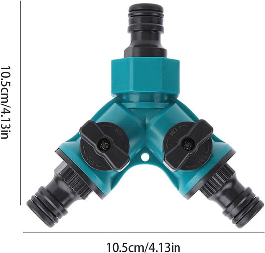 2WAYZ Hose Splitter 2 Way Heavy Duty Outdoor Faucet and Garden Connector - Water Spigot Splitter - Durable All-Metal Y Adapter with Shut-Off Valve - 4 x 4 x 1.5 Inches