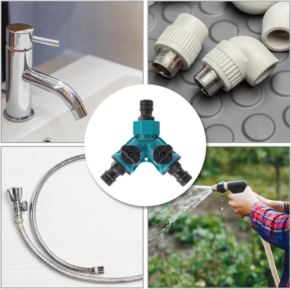 2WAYZ Hose Splitter 2 Way Heavy Duty Outdoor Faucet and Garden Connector - Water Spigot Splitter - Durable All-Metal Y Adapter with Shut-Off Valve - 4 x 4 x 1.5 Inches
