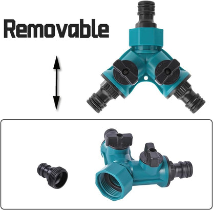 2WAYZ Hose Splitter 2 Way Heavy Duty Outdoor Faucet and Garden Connector - Water Spigot Splitter - Durable All-Metal Y Adapter with Shut-Off Valve - 4 x 4 x 1.5 Inches