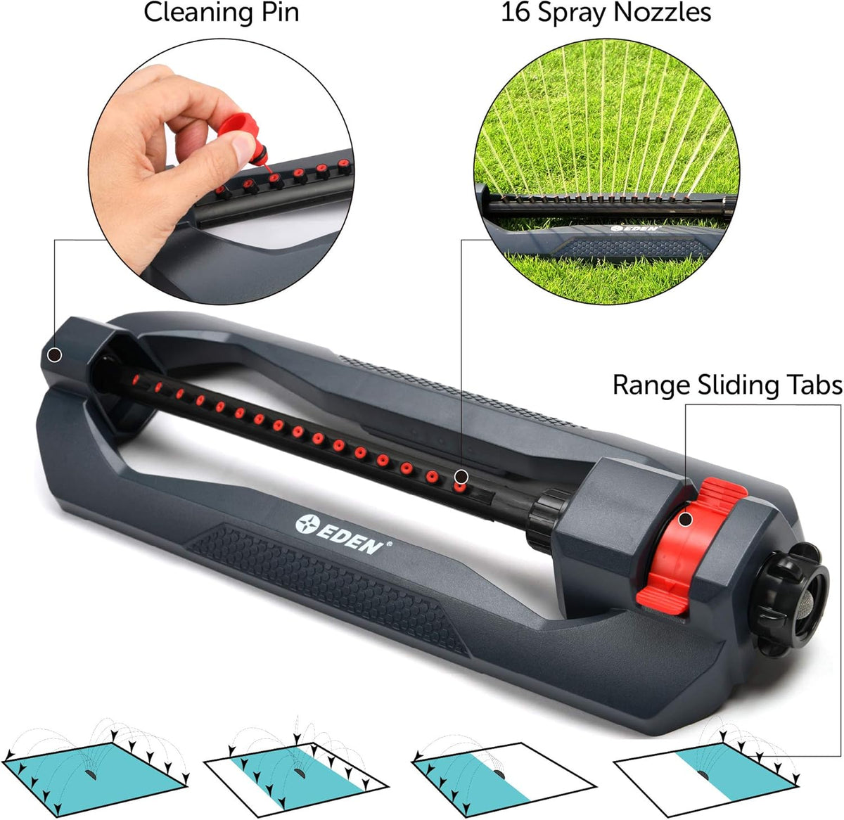 96213 Essential Turbo Oscillating Water Sprinkler,Covers Up to 3,600 sq. ft.,16 Nozzles,Weighted Base,Adjustable Range,Quick Connect Bundle,Dark Grey,Red,Silver,(Pack of 12)