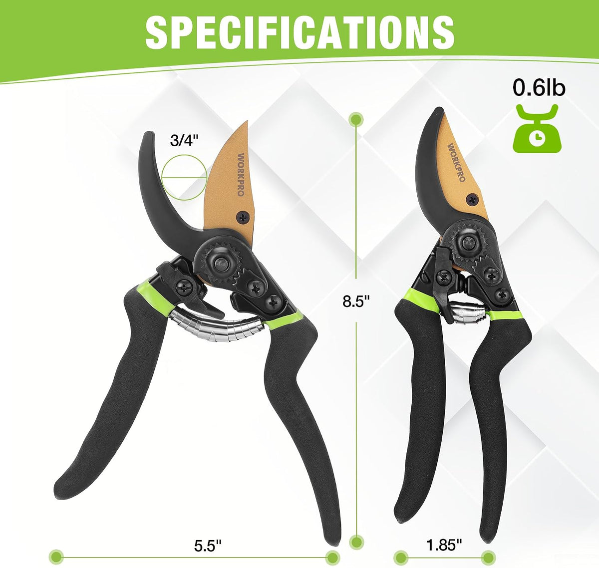 8.5" Bypass Pruning Shears with Die-cast Aluminum Handle