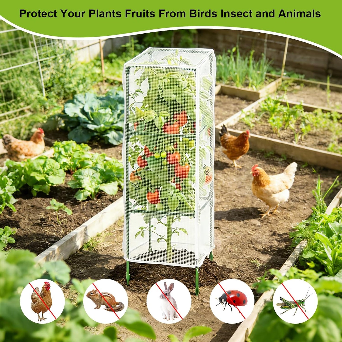 3 Pack 59" x 18" Garden Bird Netting for Square Tomato Cage, Plant Cage Net