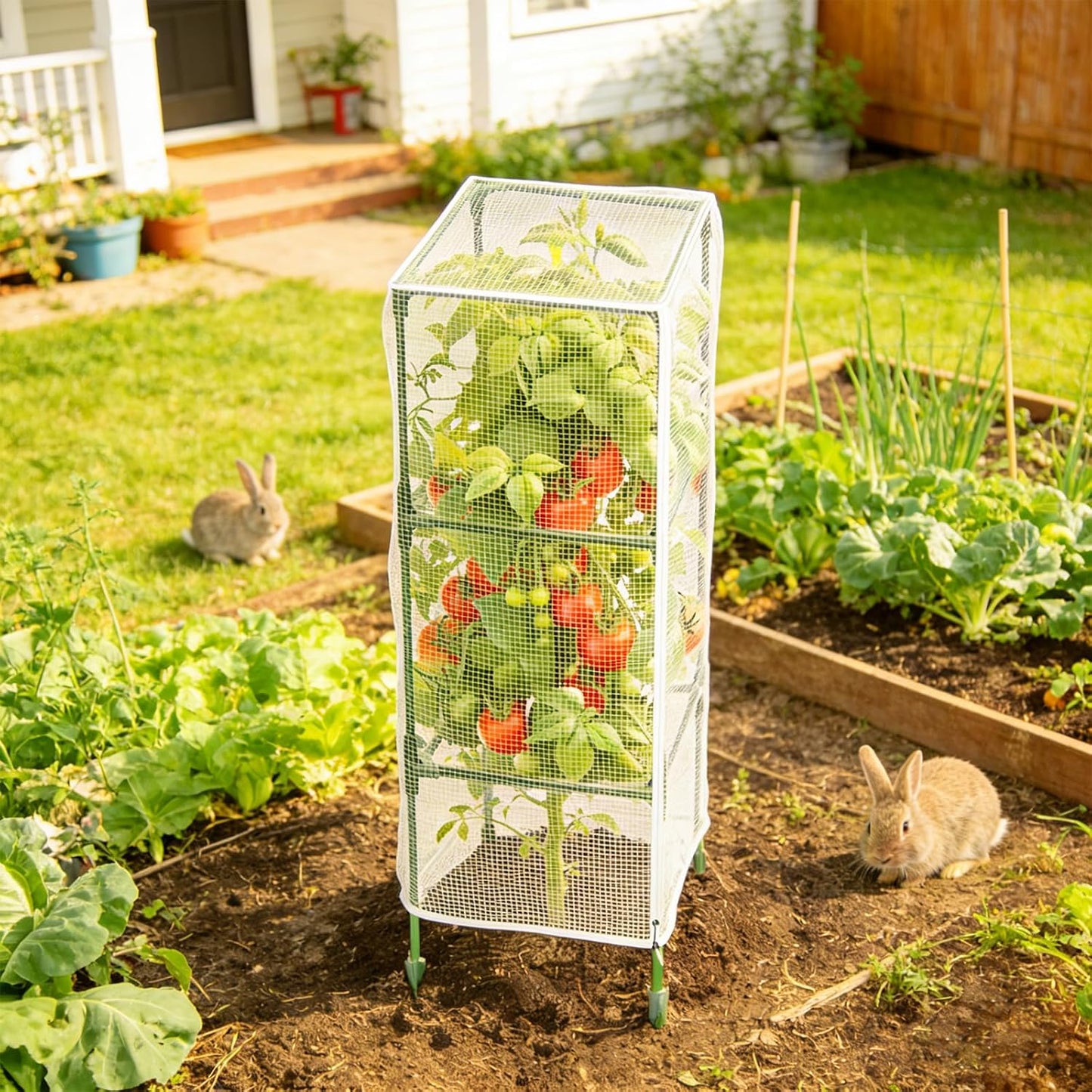 3 Pack 59" x 18" Garden Bird Netting for Square Tomato Cage, Plant Cage Net