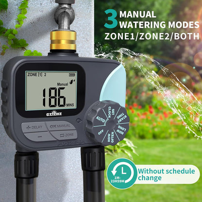 Sprinkler Timer, Water Timer for Garden Hose, Irrigation Timers Controller for Outdoor Plants Lawn, Hose Timers for Watering with Rain Delay/Manual/Automatic Watering System, Brass Inlet 2 Outlet