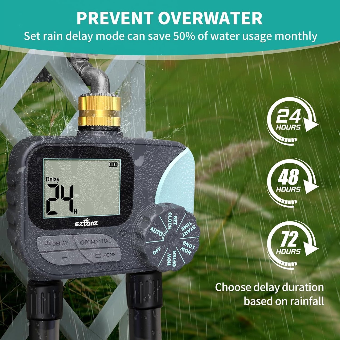 Sprinkler Timer, Water Timer for Garden Hose, Irrigation Timers Controller for Outdoor Plants Lawn, Hose Timers for Watering with Rain Delay/Manual/Automatic Watering System, Brass Inlet 2 Outlet