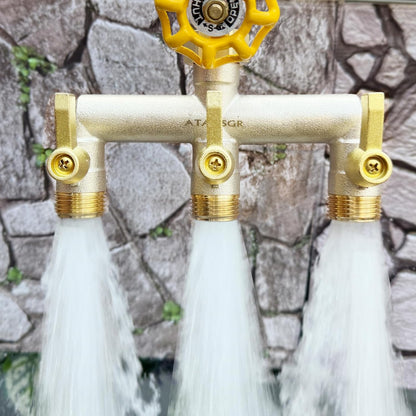 3-Way Full Flow Garden Hose Splitter, 3/4” GHT Thread, Heavy Duty Brass Nickel Plated Outdoor Faucet Manifold ，Hose High Flow Adapter，with Individual Shutoff Valves Extended Handle