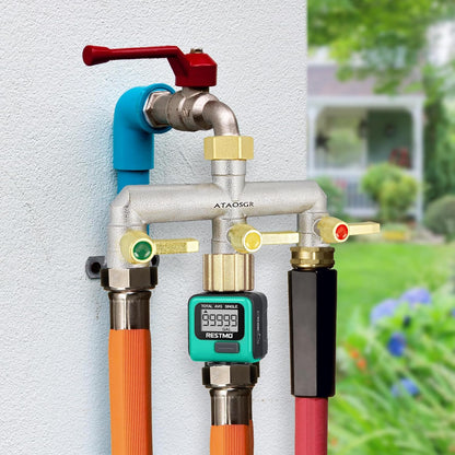 3-Way Full Flow Garden Hose Splitter, 3/4” GHT Thread, Heavy Duty Brass Nickel Plated Outdoor Faucet Manifold ，Hose High Flow Adapter，with Individual Shutoff Valves Extended Handle