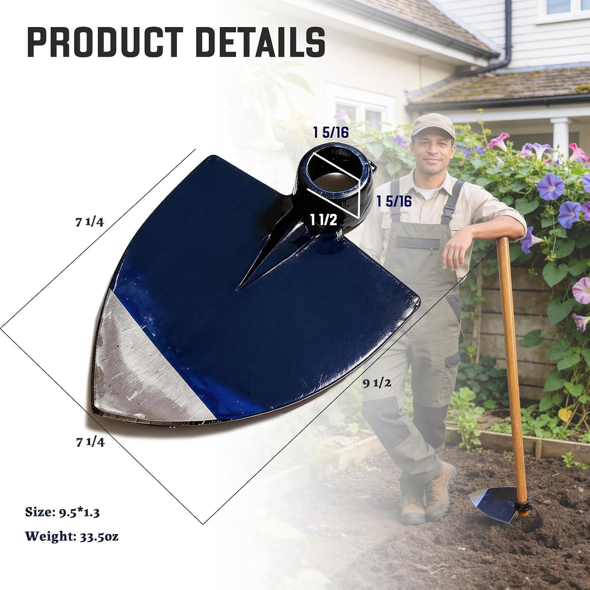 Heavy Duty Garden Round Eye Hoe for Soil Digging 2.2Lb (1Kg)- High Carbon Rail Steel, Hand-Sharpened Edge, Heat-Treated for Strength & Stable Performance(Not Included Handle)