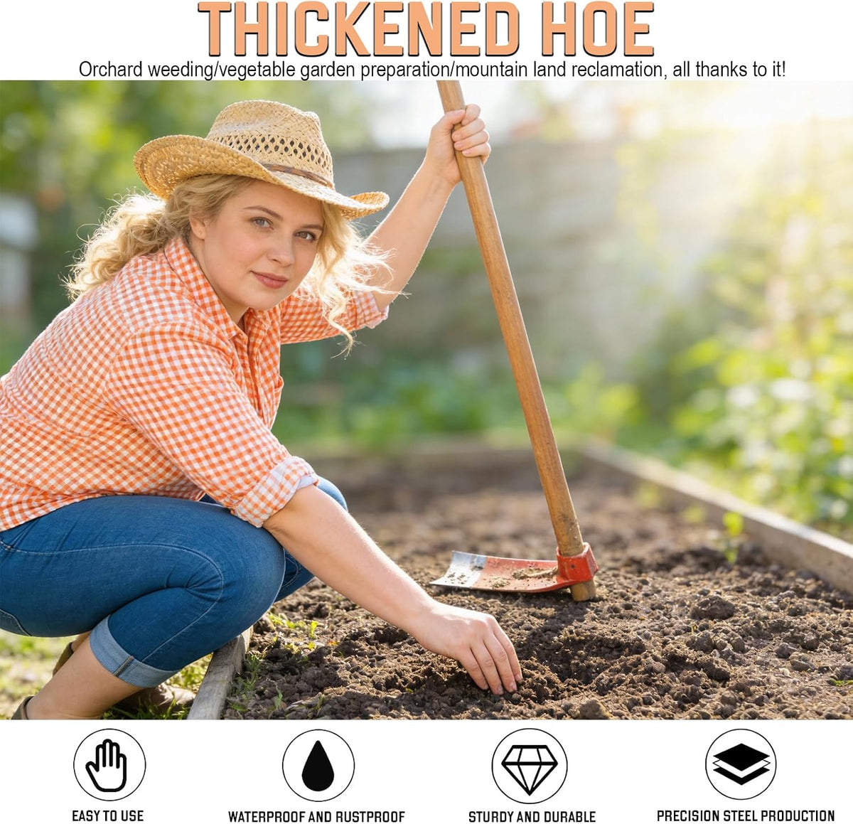 Heavy Duty Garden Round Eye Hoe for Soil Digging 2.2Lb (1Kg)- High Carbon Rail Steel, Hand-Sharpened Edge, Heat-Treated for Strength & Stable Performance(Not Included Handle)