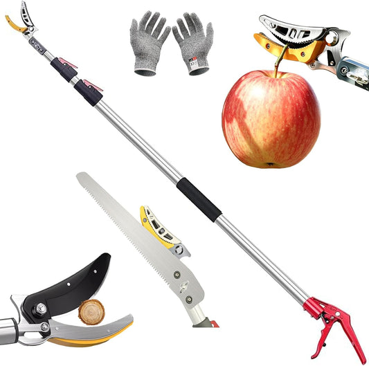 4.6-9.8Ft Cut and Hold Pruners,3 Sections Extendable Tree Trimmer Pruning Shears and Hold Bypass Pruner Telescoping Fruit Picker High Branch Trimming（1 blade heads）