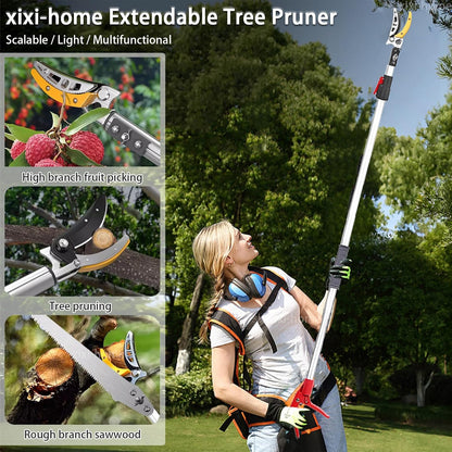 4.6-9.8Ft Cut and Hold Pruners,3 Sections Extendable Tree Trimmer Pruning Shears and Hold Bypass Pruner Telescoping Fruit Picker High Branch Trimming（1 blade heads）
