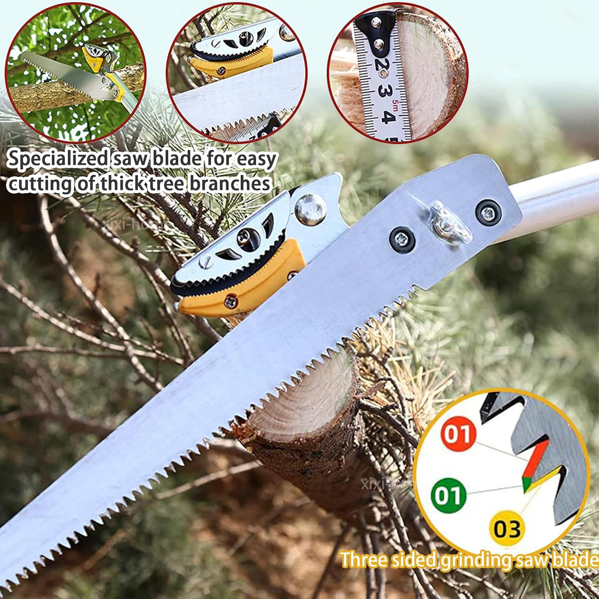 4.6-9.8Ft Cut and Hold Pruners,3 Sections Extendable Tree Trimmer Pruning Shears and Hold Bypass Pruner Telescoping Fruit Picker High Branch Trimming（1 blade heads）